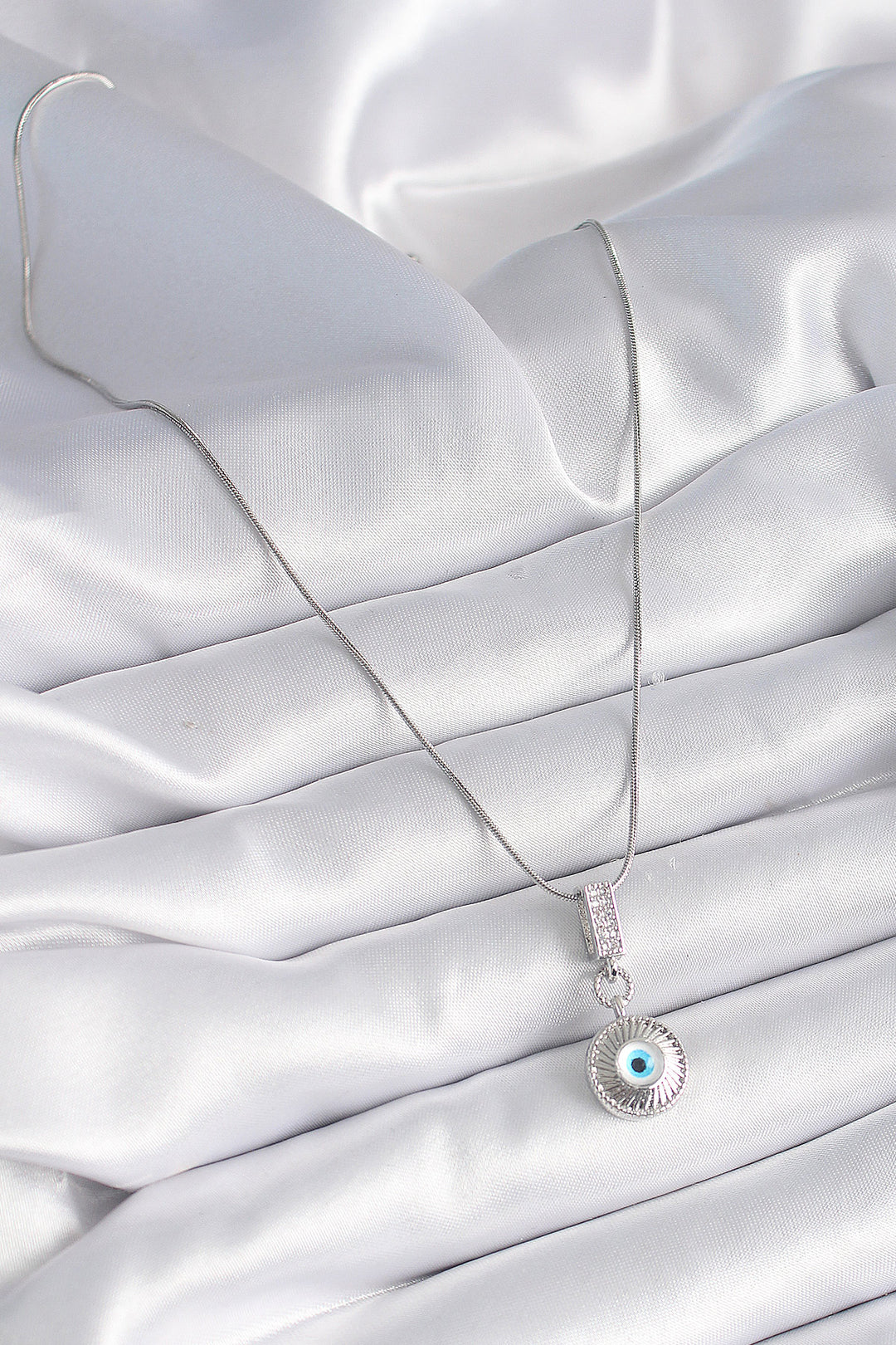 EBJ 316L Stainless Steel Silver Color Evil Eye Bead Model Women's Necklace with Zircon Stone - Woonsocket