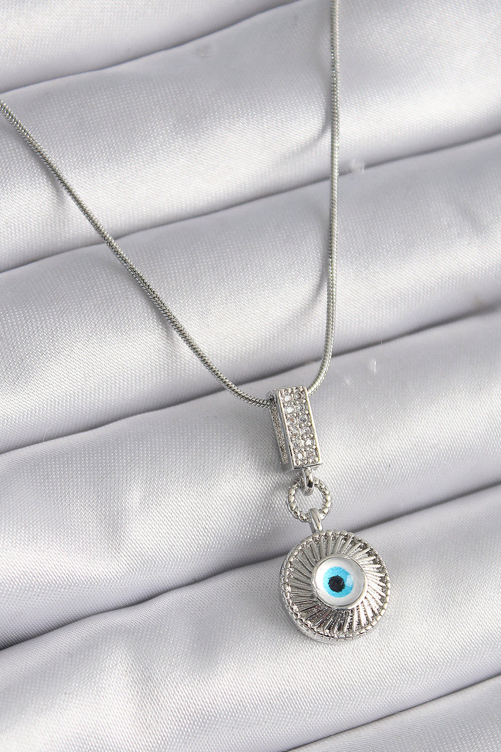 EBJ 316L Stainless Steel Silver Color Evil Eye Bead Model Women's Necklace with Zircon Stone - Woonsocket