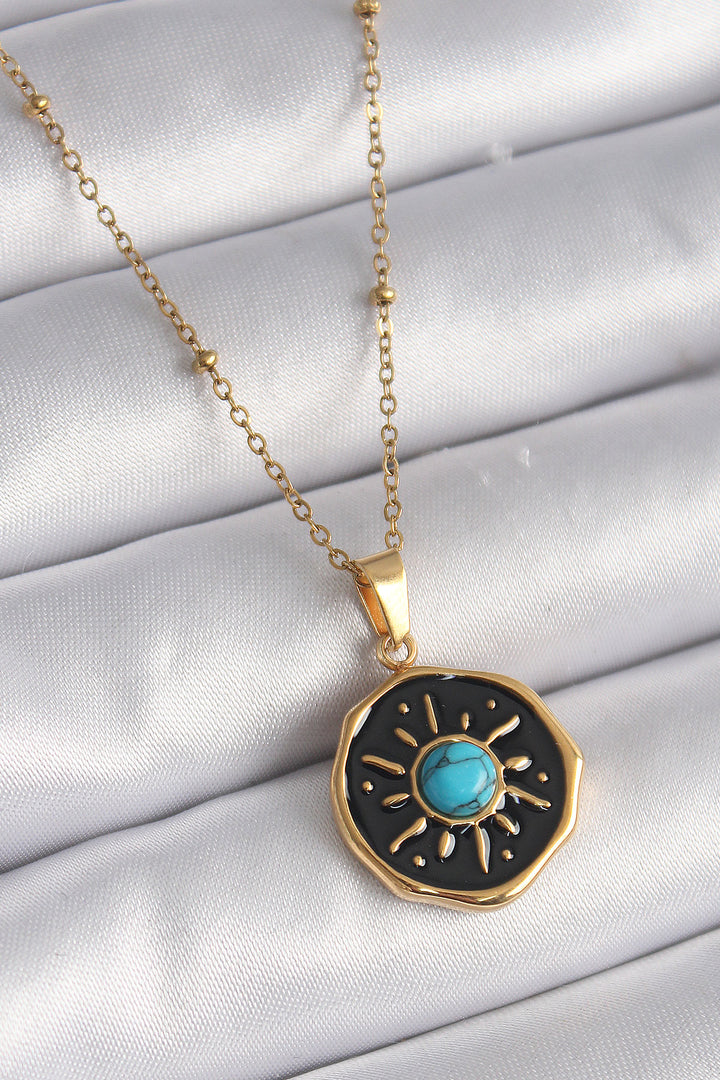 EBJ 316L Steel Gold Color Blue Bead Sun Embroidery Medal Model Women's Necklace - Montélimar