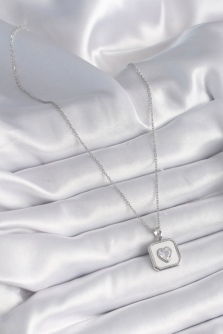 EBJ 316L Stainless Steel Silver Color Square Medal Heart Zircon Stone Processing Women's Necklace - Heroica Matamoros