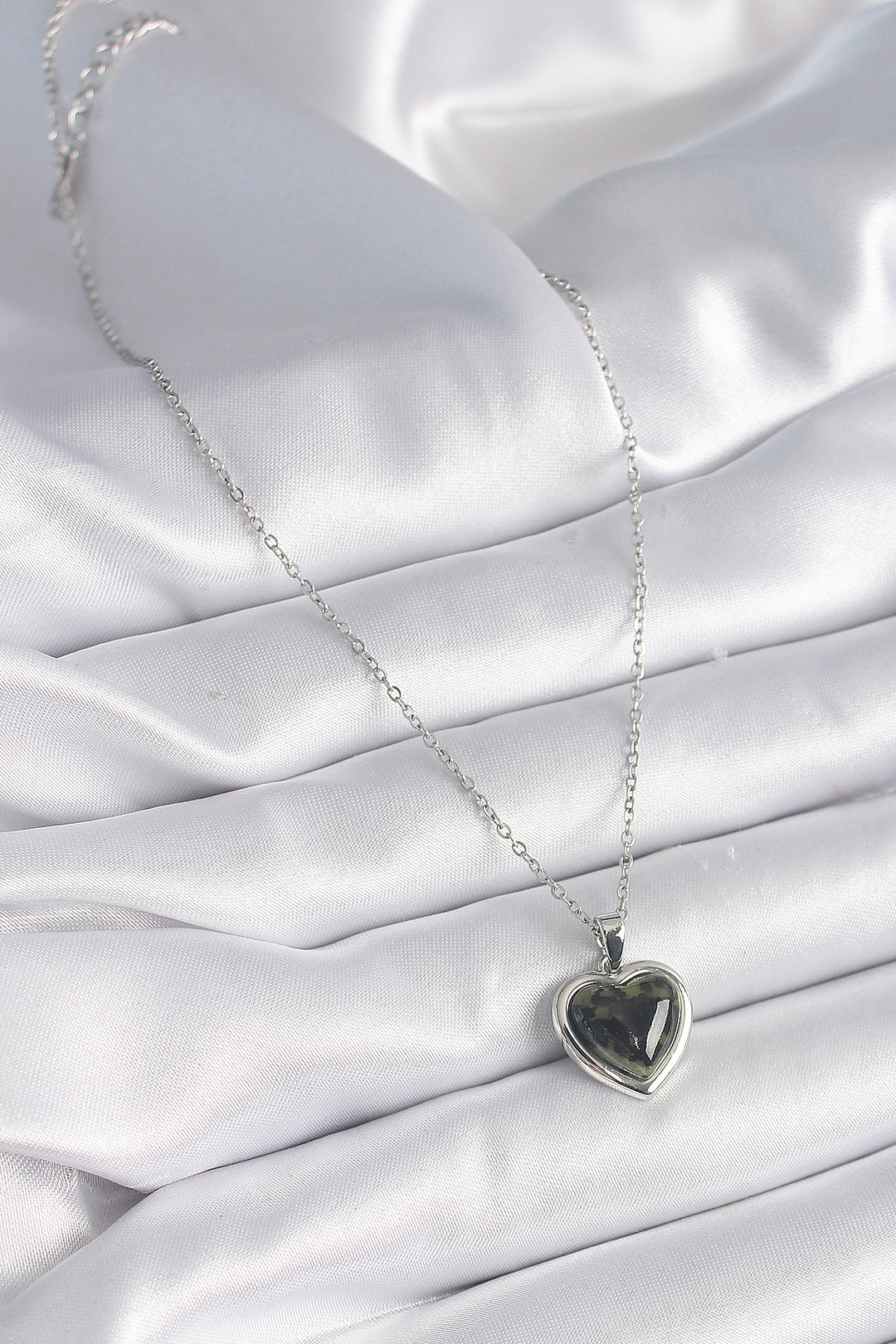 EBJ 316L Stainless Steel Silver Color Green Enamel Heart Model Women's Necklace - Torreón