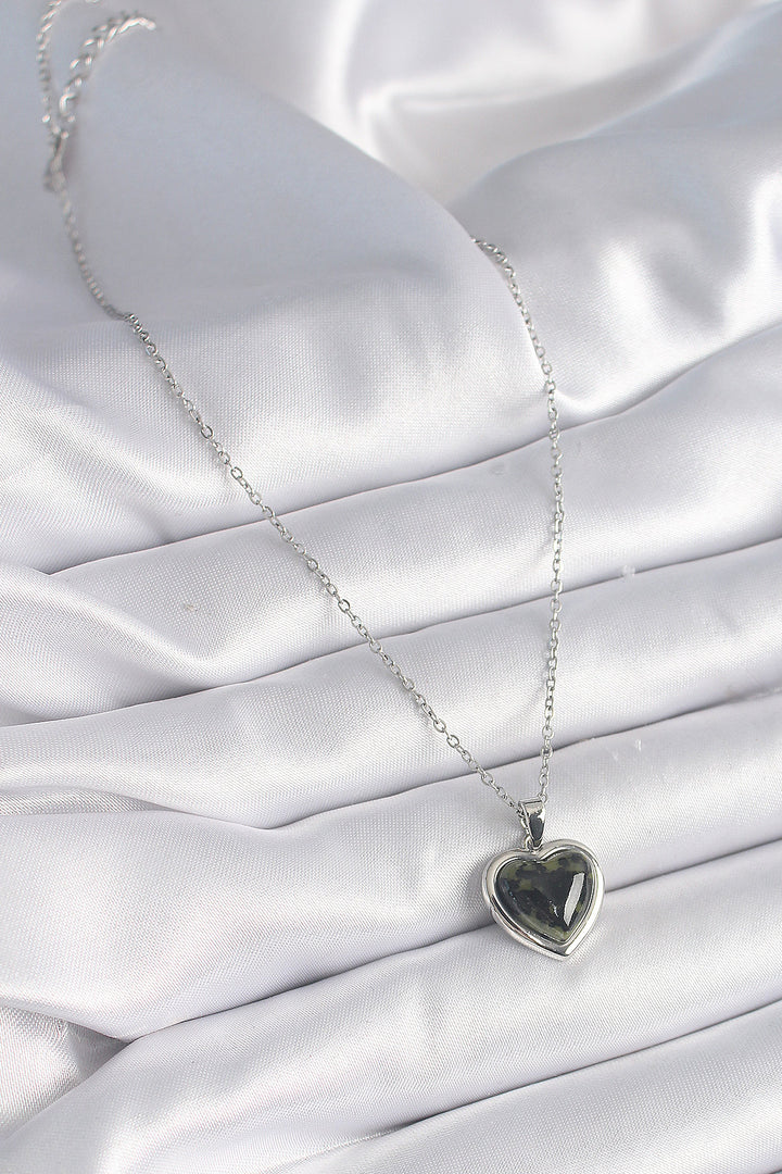 EBJ 316L Stainless Steel Silver Color Green Enamel Heart Model Women's Necklace - Torreón