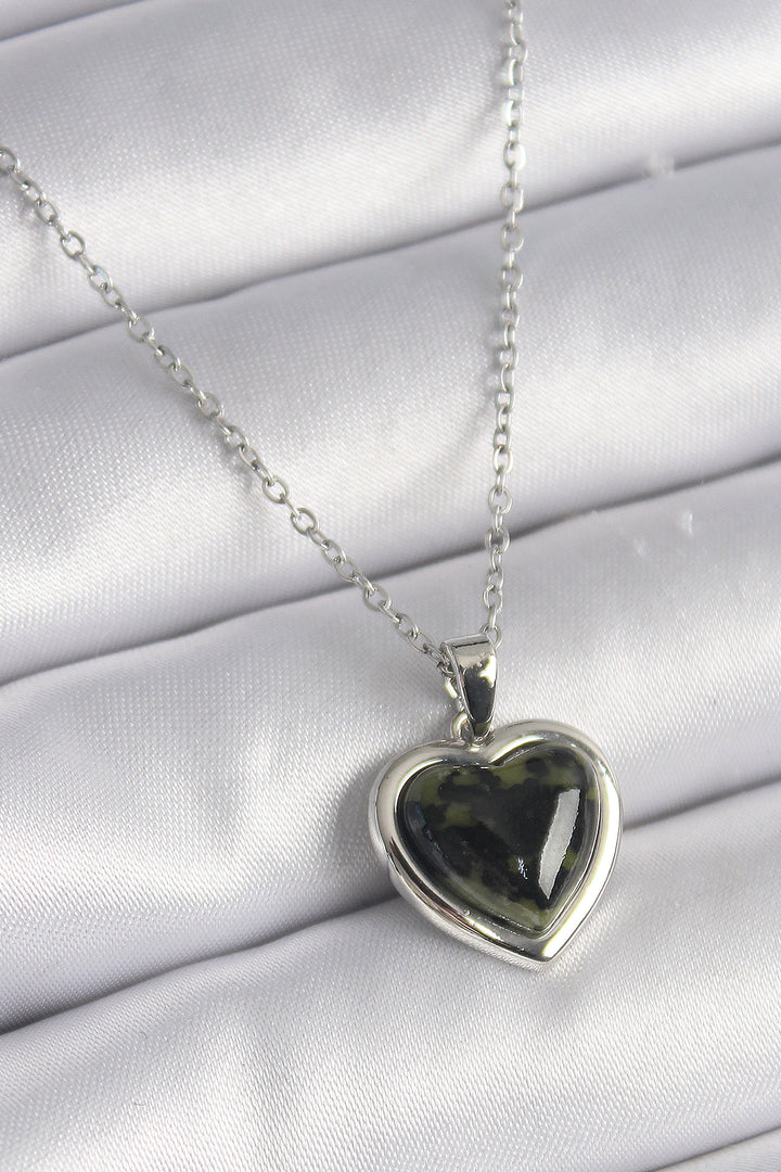 EBJ 316L Stainless Steel Silver Color Green Enamel Heart Model Women's Necklace - Torreón