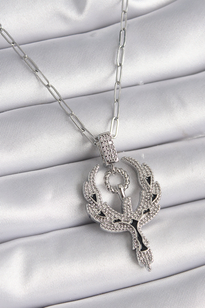 EBJ 316L Stainless Steel Silver Color Zircon Stone Phoenix Model Women's Necklace - DeSoto