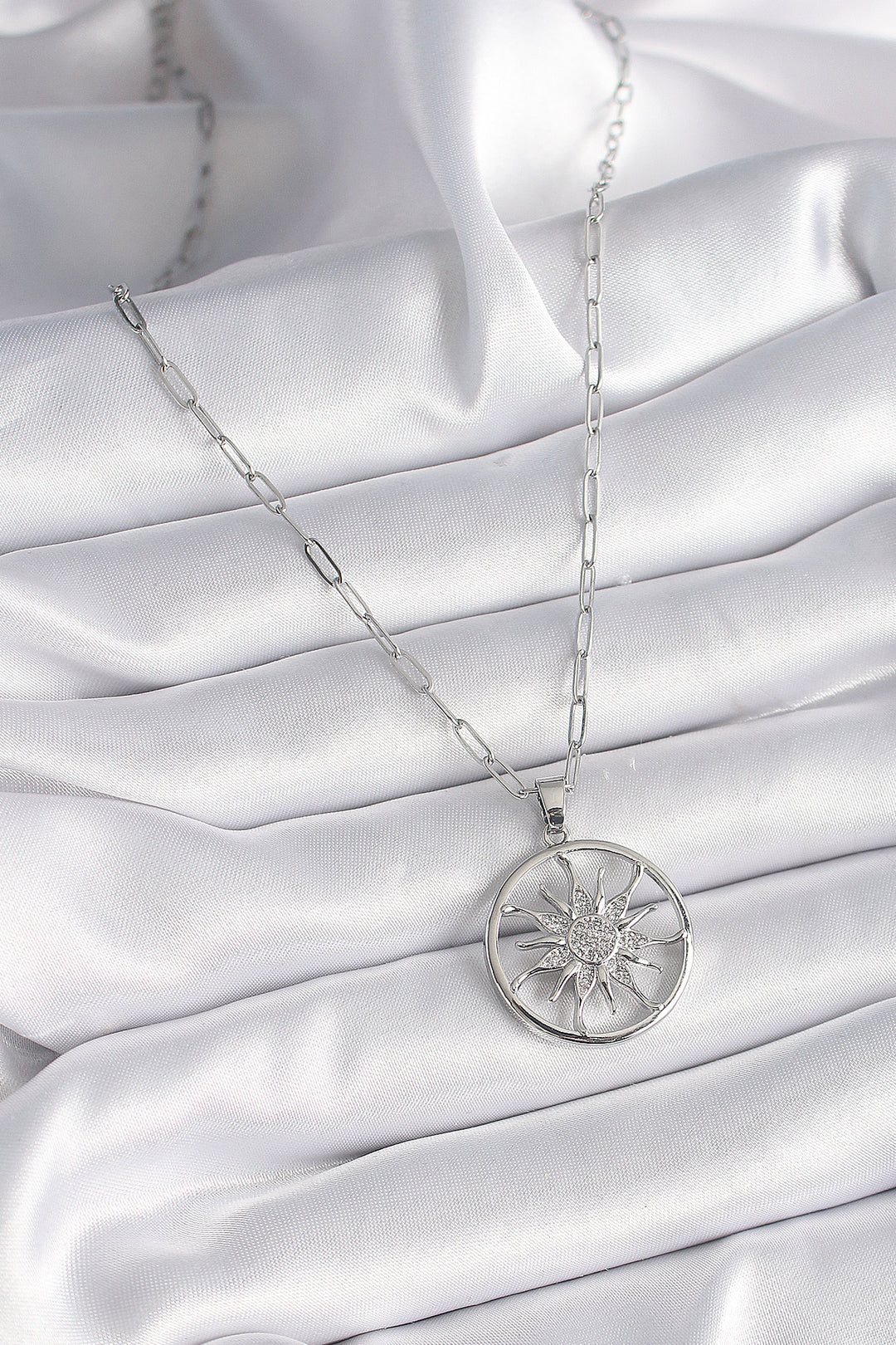 EBJ 316L Stainless Steel Silver Color Zircon Stone Sun Medallion Model Women's Necklace - Woodbridge