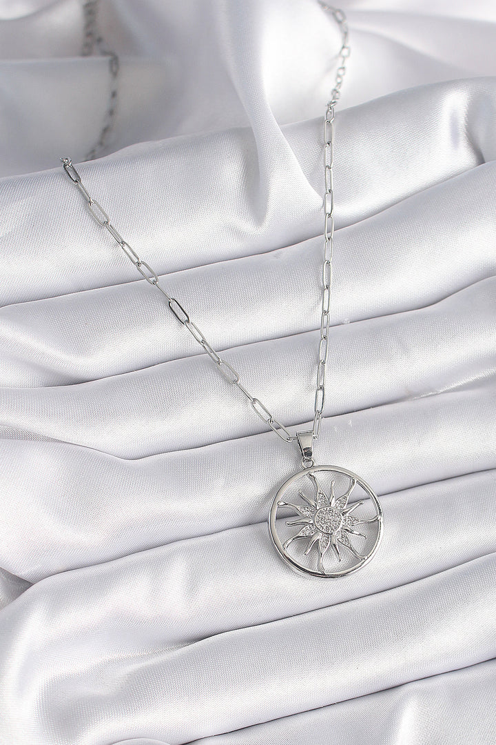 EBJ 316L Stainless Steel Silver Color Zircon Stone Sun Medallion Model Women's Necklace - Woodbridge