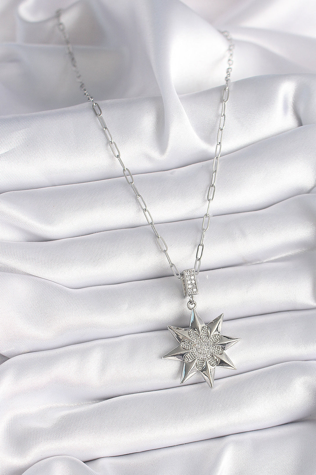 EBJ 316L Stainless Steel Silver Color Zircon Stone Polaris Star Model Women's Necklace - Holland