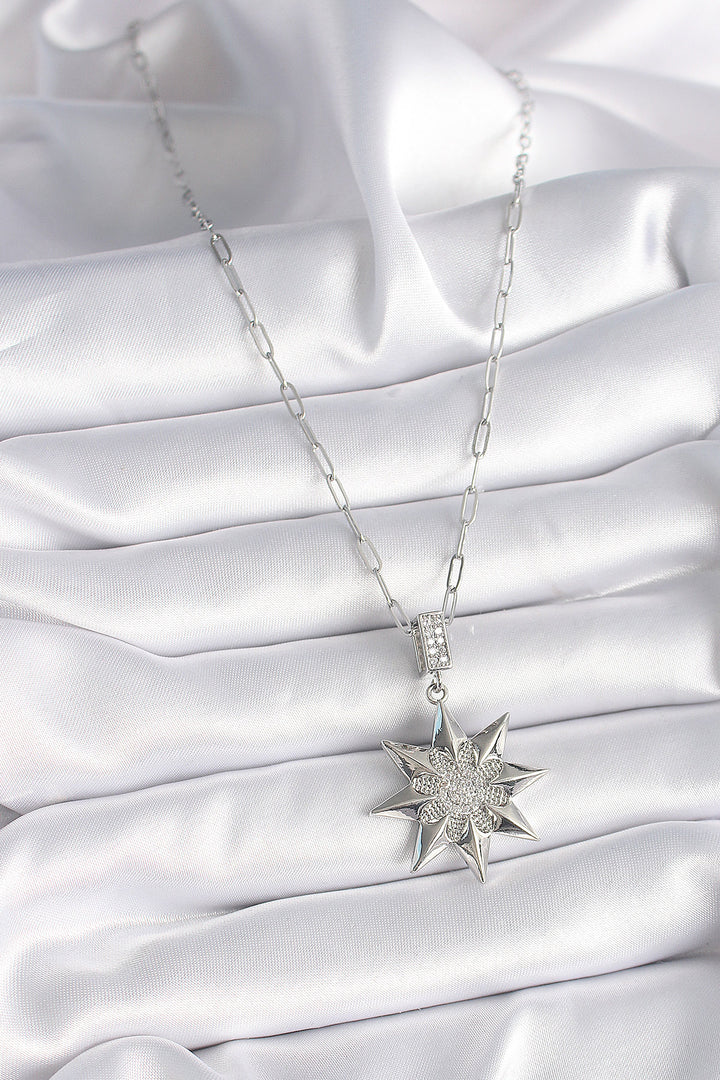 EBJ 316L Stainless Steel Silver Color Zircon Stone Polaris Star Model Women's Necklace - Holland