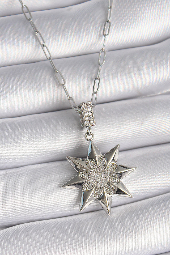EBJ 316L Stainless Steel Silver Color Zircon Stone Polaris Star Model Women's Necklace - Holland