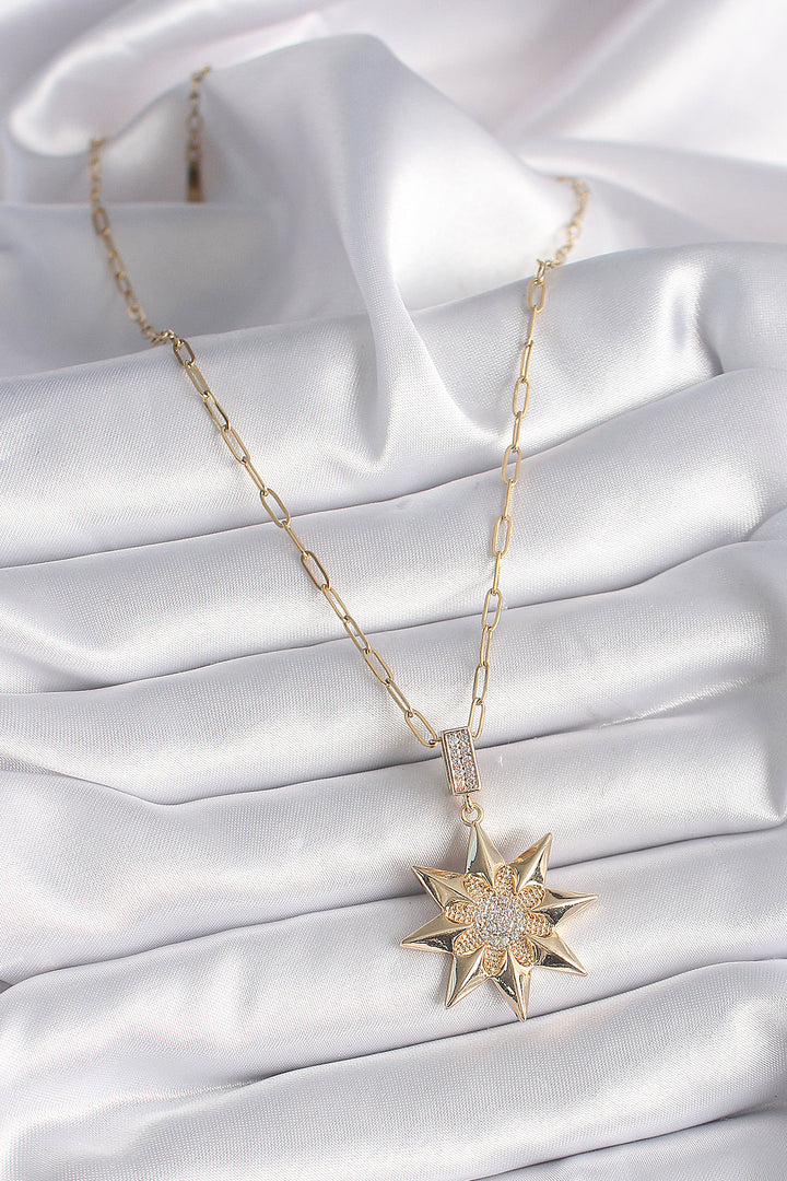 EBJ 316L Stainless Steel Gold Color Zircon Stone Polaris Star Model Women's Necklace - Bari