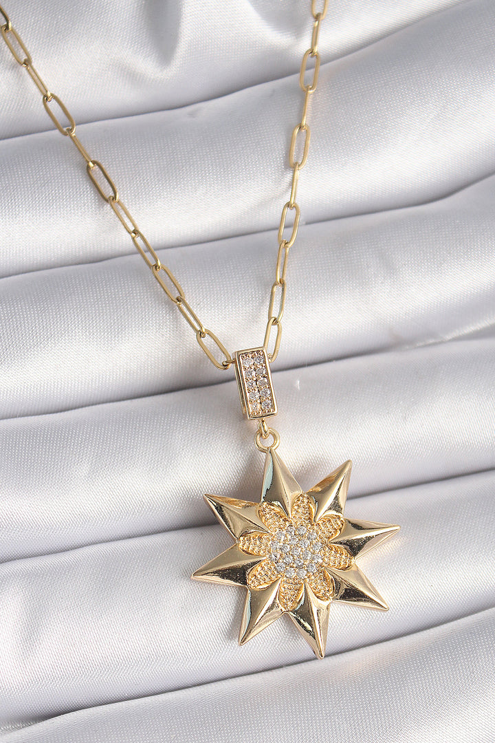 EBJ 316L Stainless Steel Gold Color Zircon Stone Polaris Star Model Women's Necklace - Bari