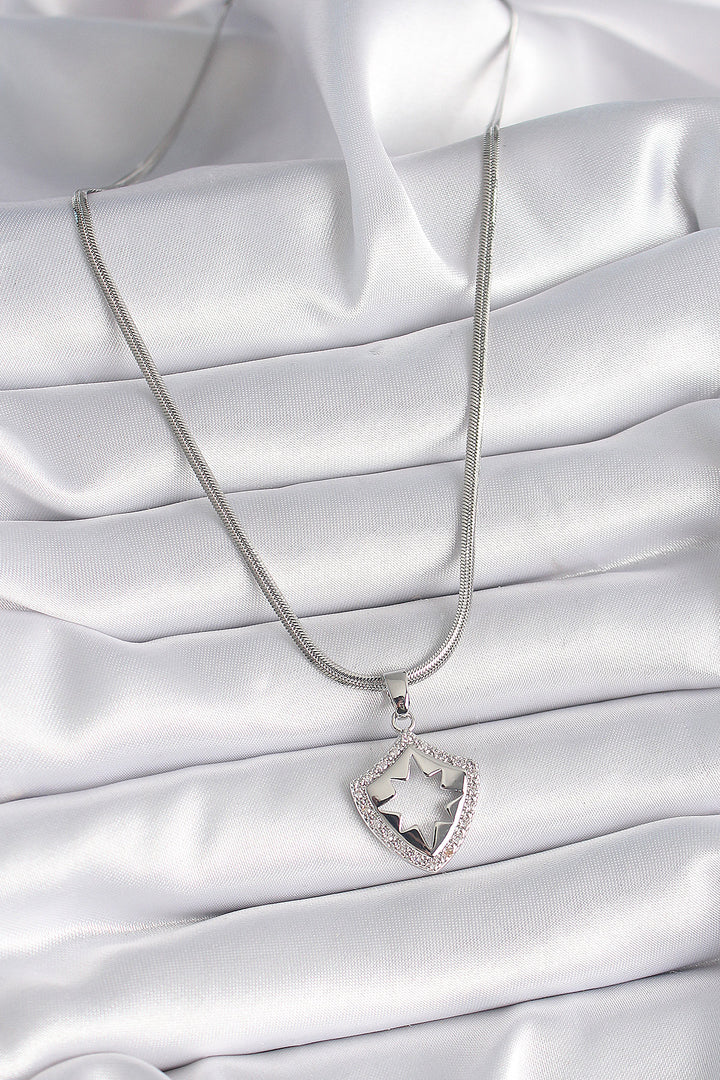EBJ 316L Stainless Steel Silver Color Italian Chain with Zircon Stone Polaris Processing Model Women's Necklace - Barletta