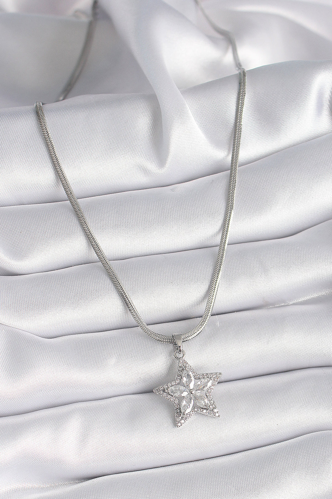 EBJ 316L Stainless Steel Silver Color Italian Chain with Zircon Stone Star Model Women's Necklace - Streamwood