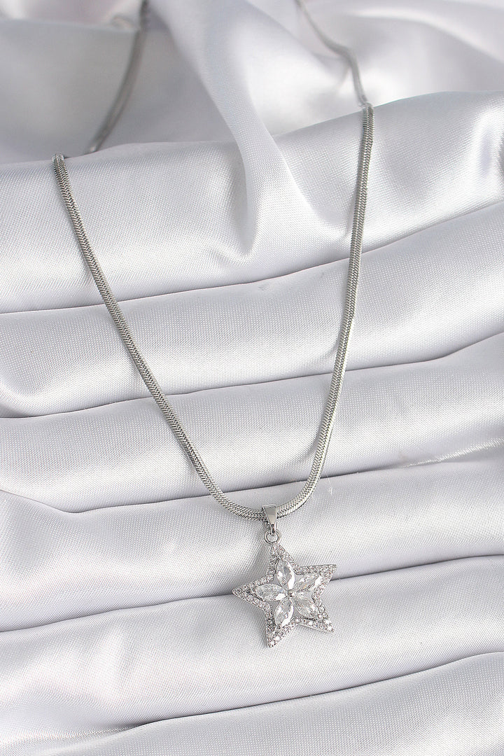 EBJ 316L Stainless Steel Silver Color Italian Chain with Zircon Stone Star Model Women's Necklace - Streamwood