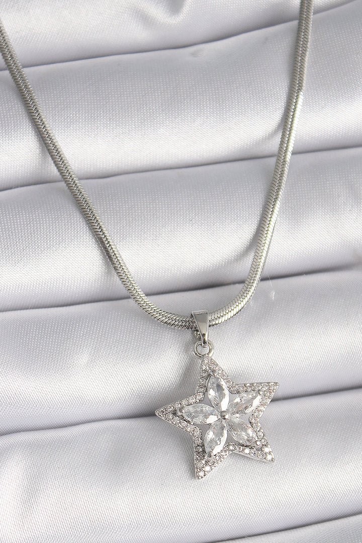 EBJ 316L Stainless Steel Silver Color Italian Chain with Zircon Stone Star Model Women's Necklace - Streamwood