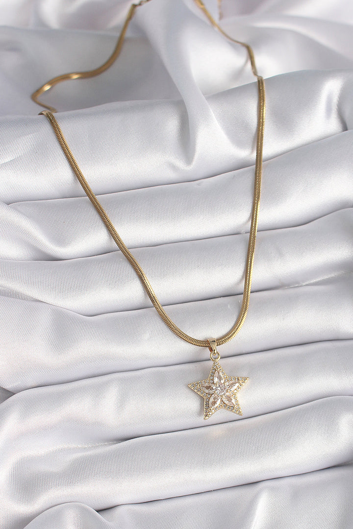EBJ 316L Steel Gold Color Italian Chain with Zircon Stone Star Model Women's Necklace - Klinë