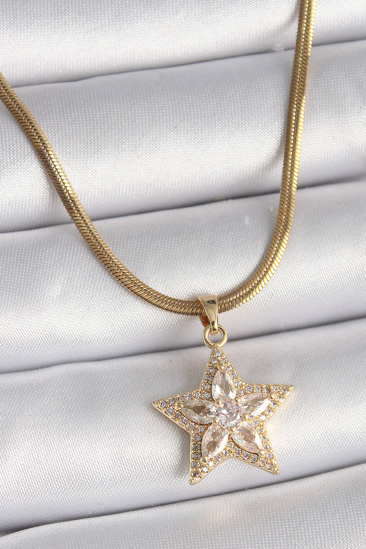 EBJ 316L Steel Gold Color Italian Chain with Zircon Stone Star Model Women's Necklace - Klinë