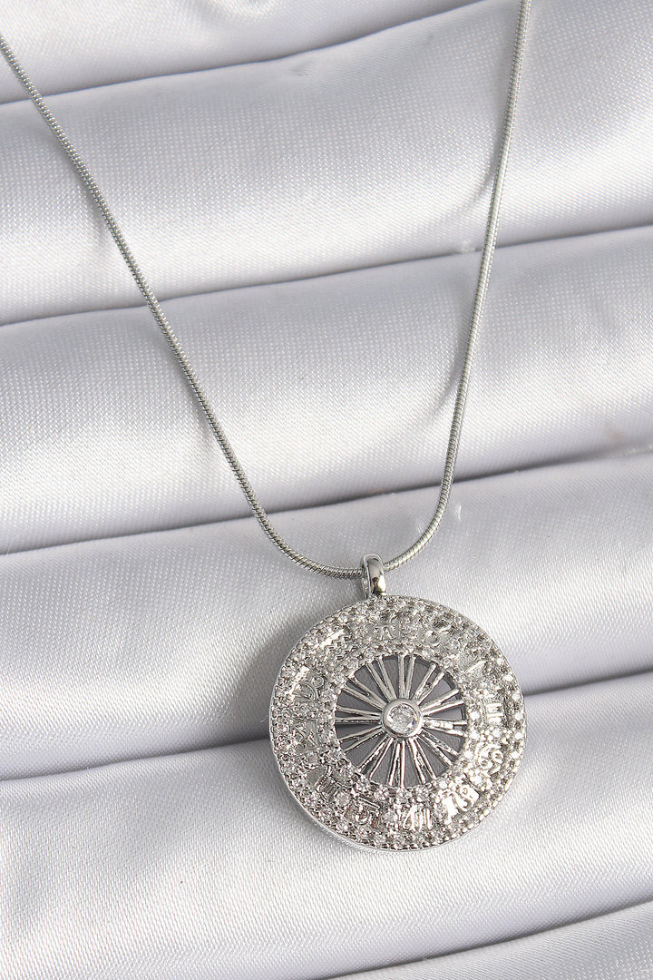 EBJ 316L Stainless Steel Silver Color Zircon Stone 12 Zodiac Medal Model Women's Necklace - Belleville