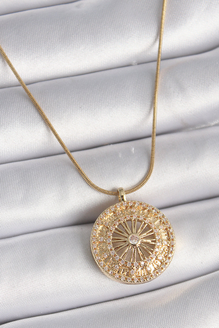 EBJ 316L Steel Gold Color Zircon Stone 12 Zodiac Medal Model Women's Necklace - Córdoba