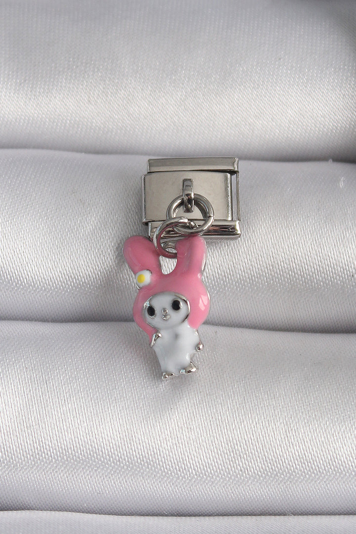 EBJ 316L Steel Silver Color Rabbit Model Charm with Pink Hat by Nomination - Côte-Saint-Luc