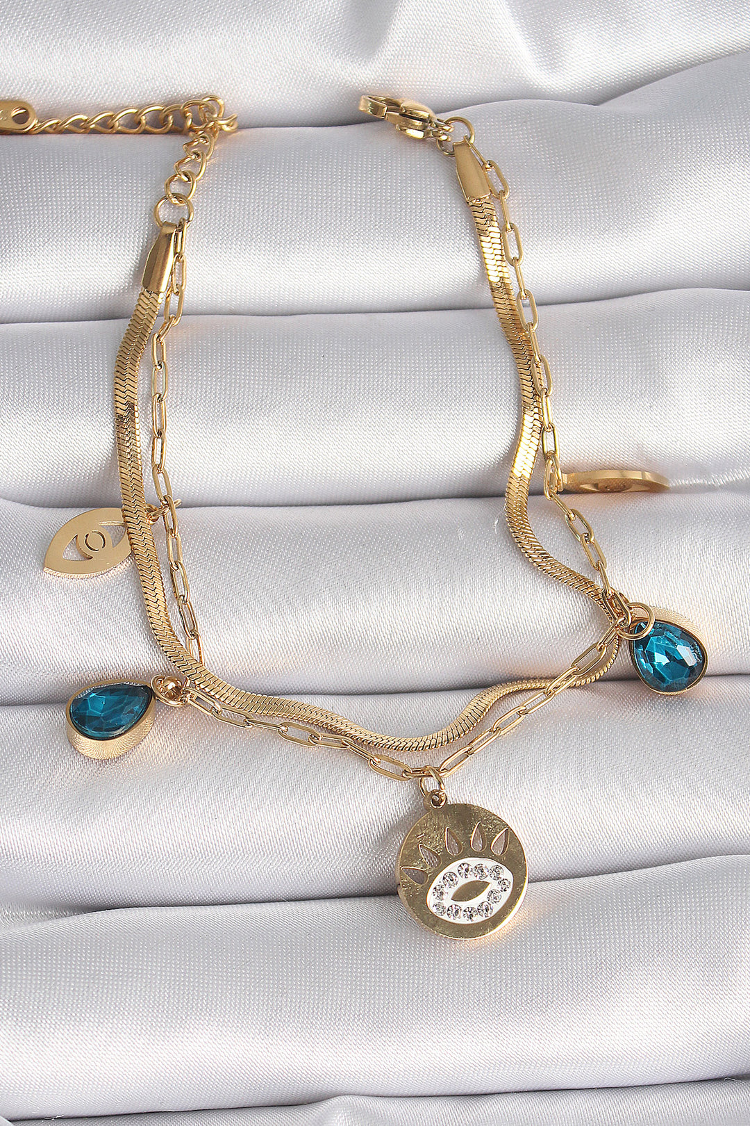 EBJ 316L Steel Gold Color Zircon Stone Eye Processing Figure Women's Bracelet - Anglet