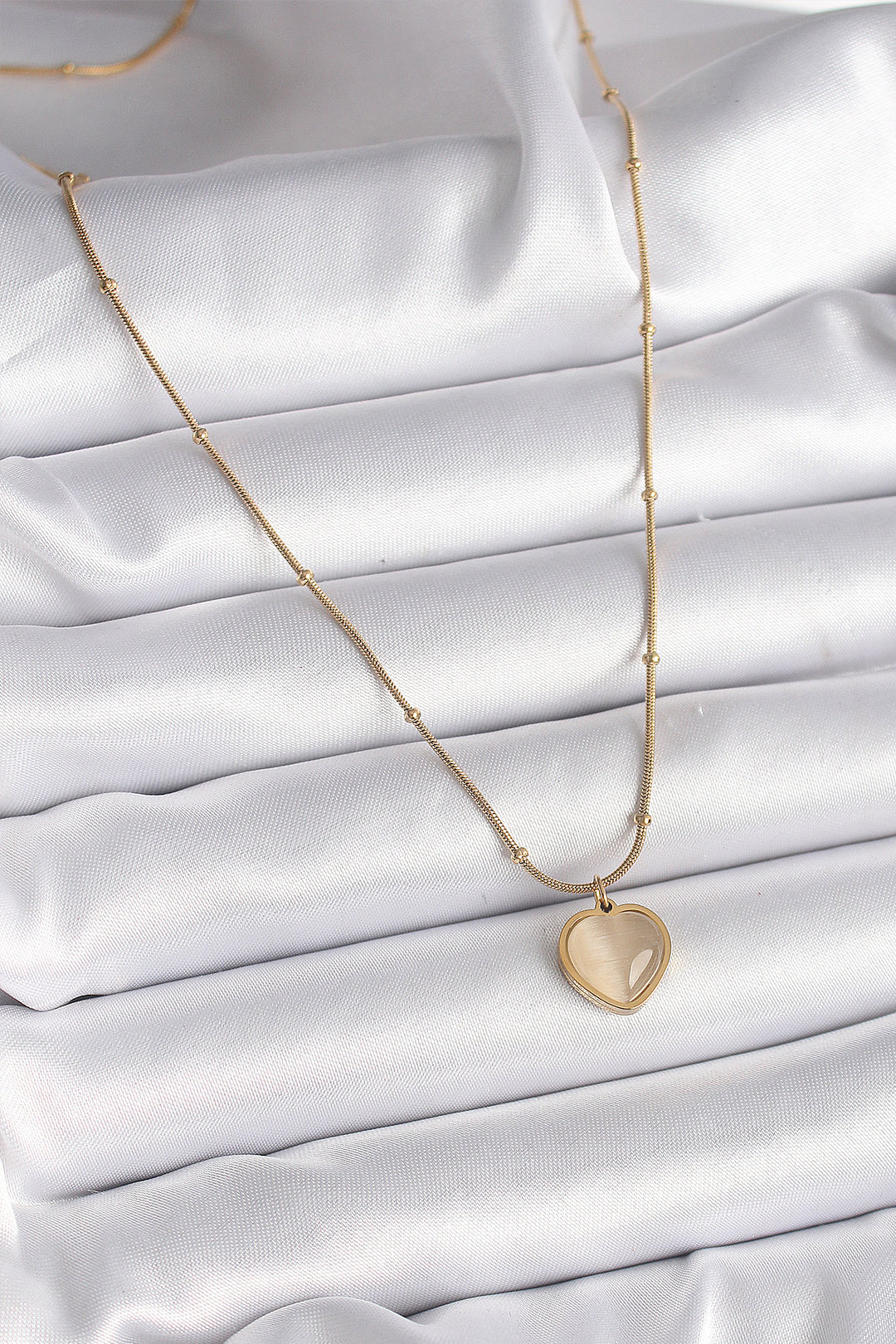 EBJ 316L Steel Gold Color Cat Eye Mother of Pearl Heart Model Women's Necklace - Santiago Tianguistenco