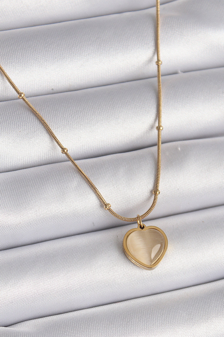 EBJ 316L Steel Gold Color Cat Eye Mother of Pearl Heart Model Women's Necklace - Santiago Tianguistenco