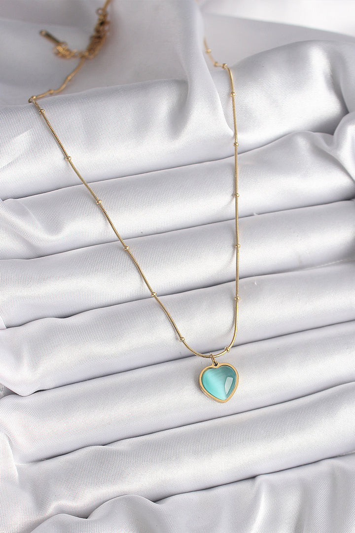 EBJ 316L Steel Gold Color Blue Cat Eye Mother of Pearl Heart Model Women's Necklace - Avignon