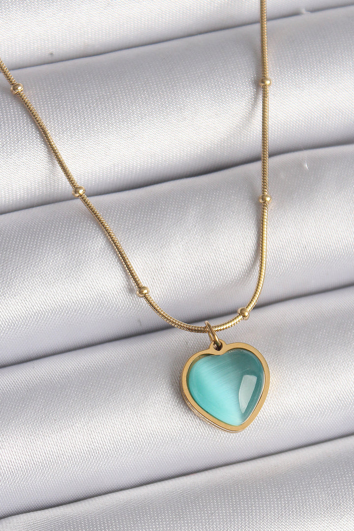 EBJ 316L Steel Gold Color Blue Cat Eye Mother of Pearl Heart Model Women's Necklace - Avignon