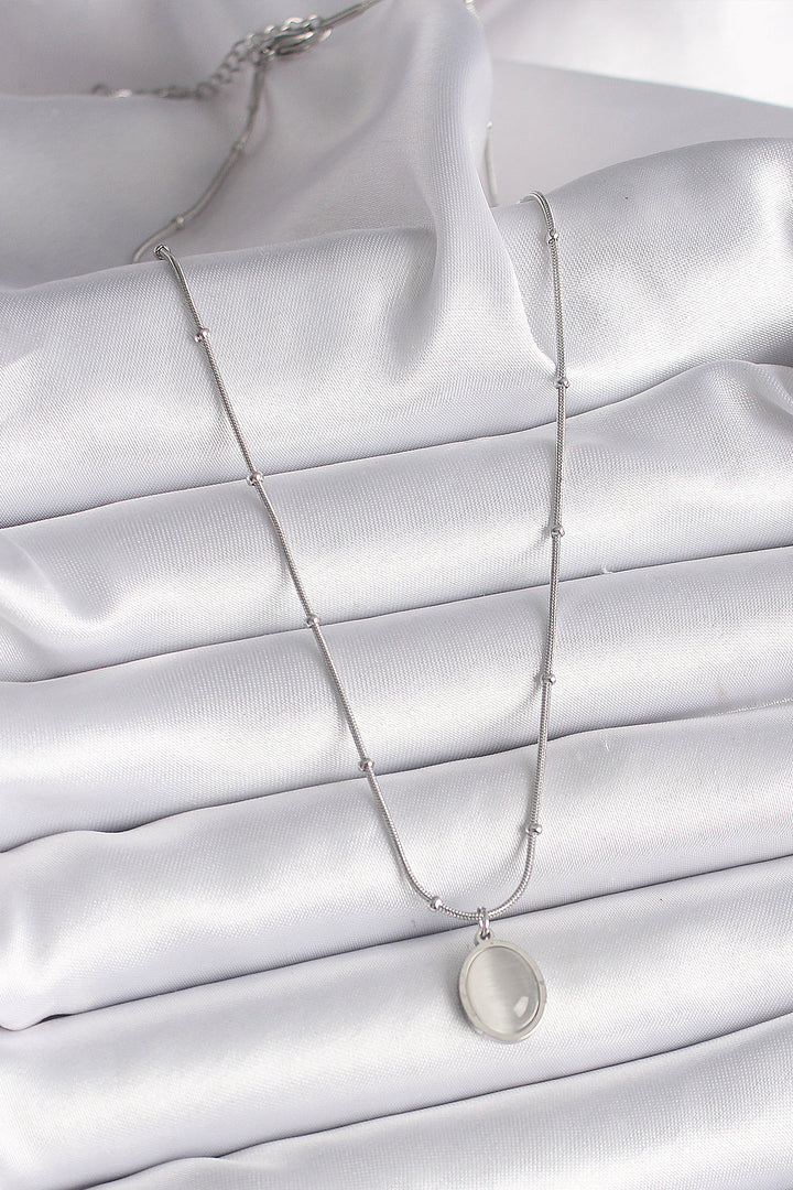 EBJ 316L Stainless Steel Silver Color Cat Eye Mother of Pearl Oval Model Women's Necklace - Voluntari