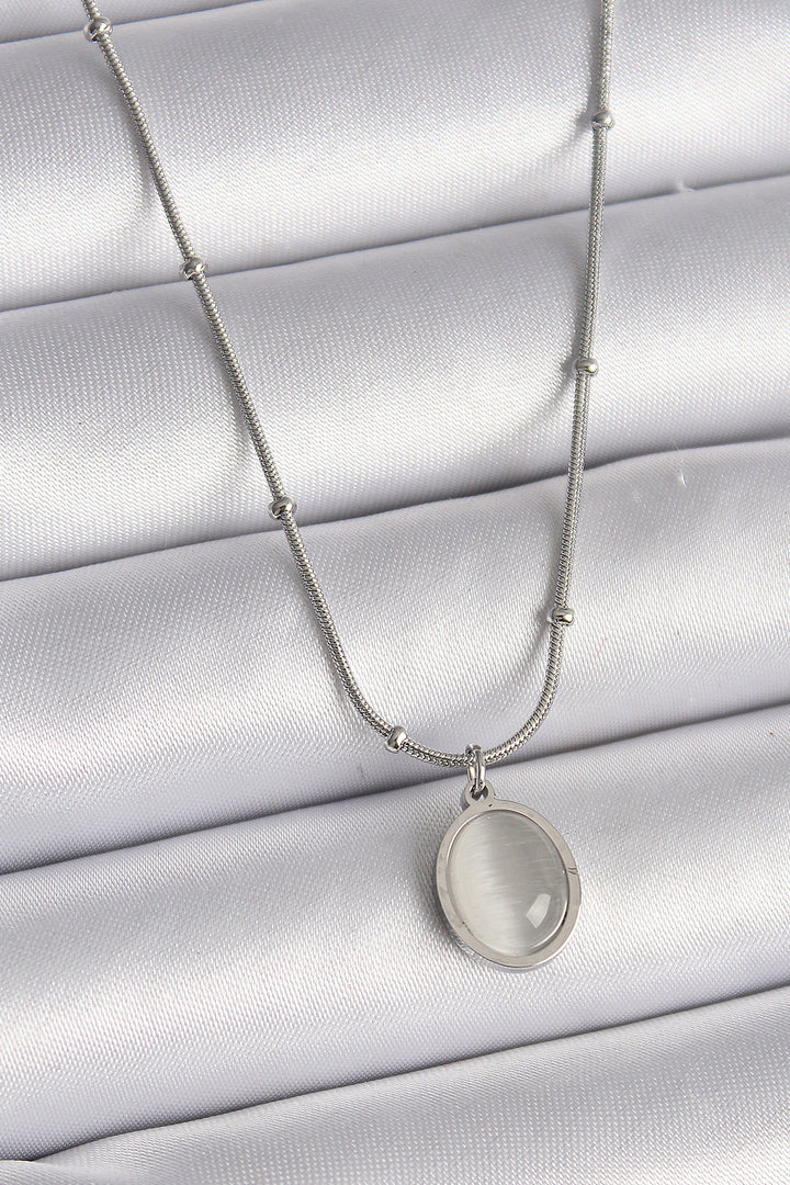 EBJ 316L Stainless Steel Silver Color Cat Eye Mother of Pearl Oval Model Women's Necklace - Voluntari