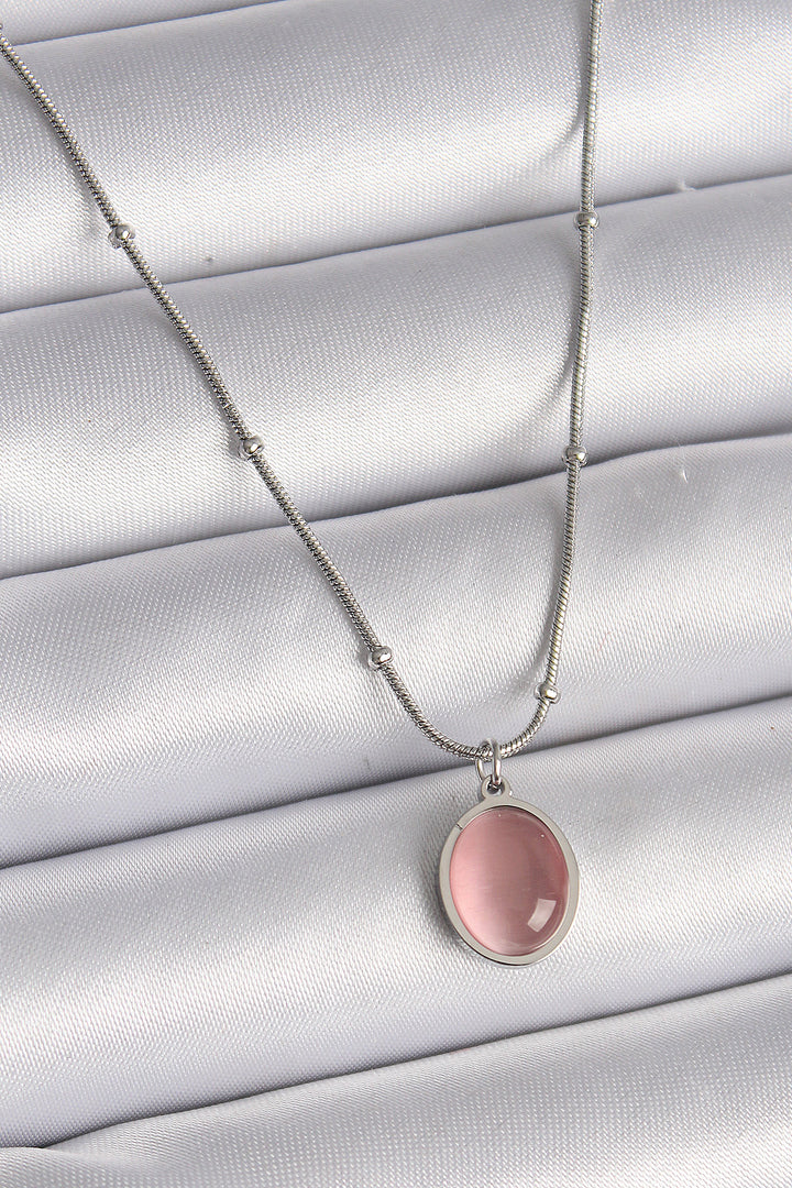 EBJ 316L Stainless Steel Silver Color Pink Cat Eye Iridescent Oval Model Women's Necklace - Vitsyebsk