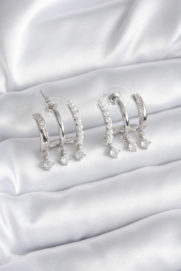 EBJ Rice Silver Color Zircon Stone Detailed Pearl Women's Earring - Gillingham