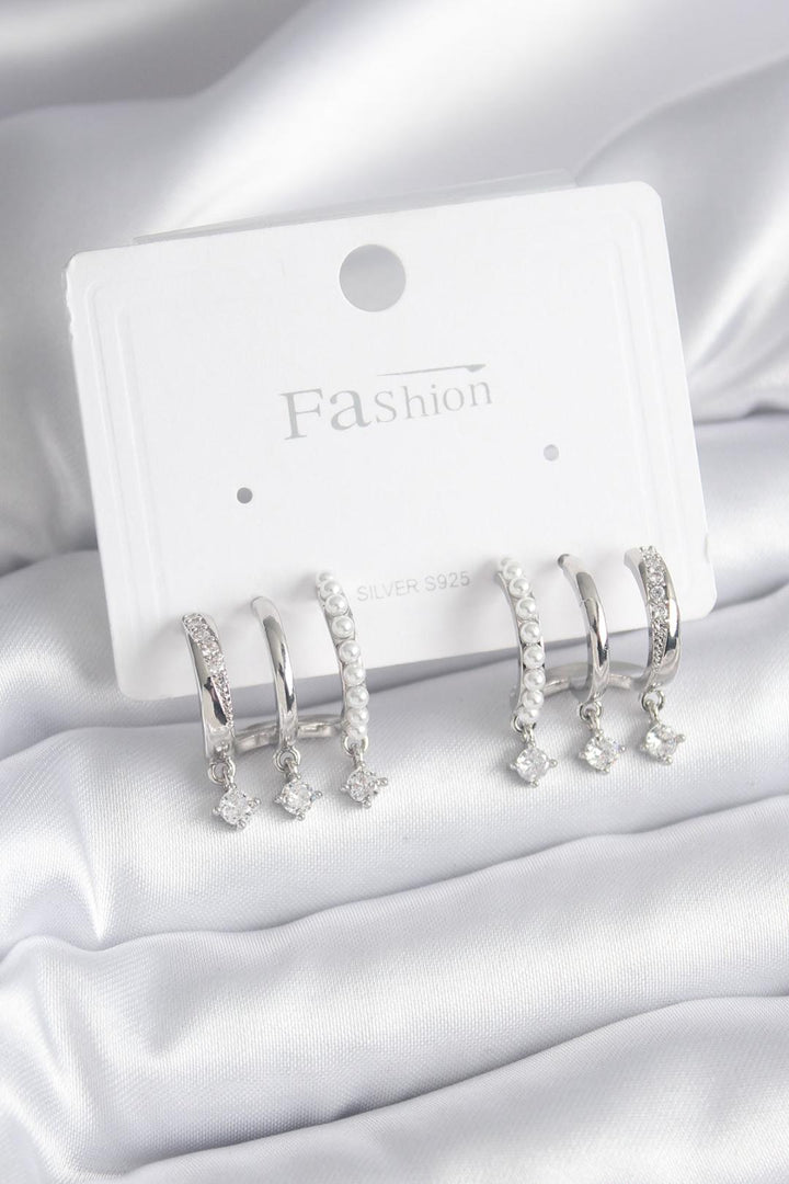 EBJ Rice Silver Color Zircon Stone Detailed Pearl Women's Earring - Gillingham