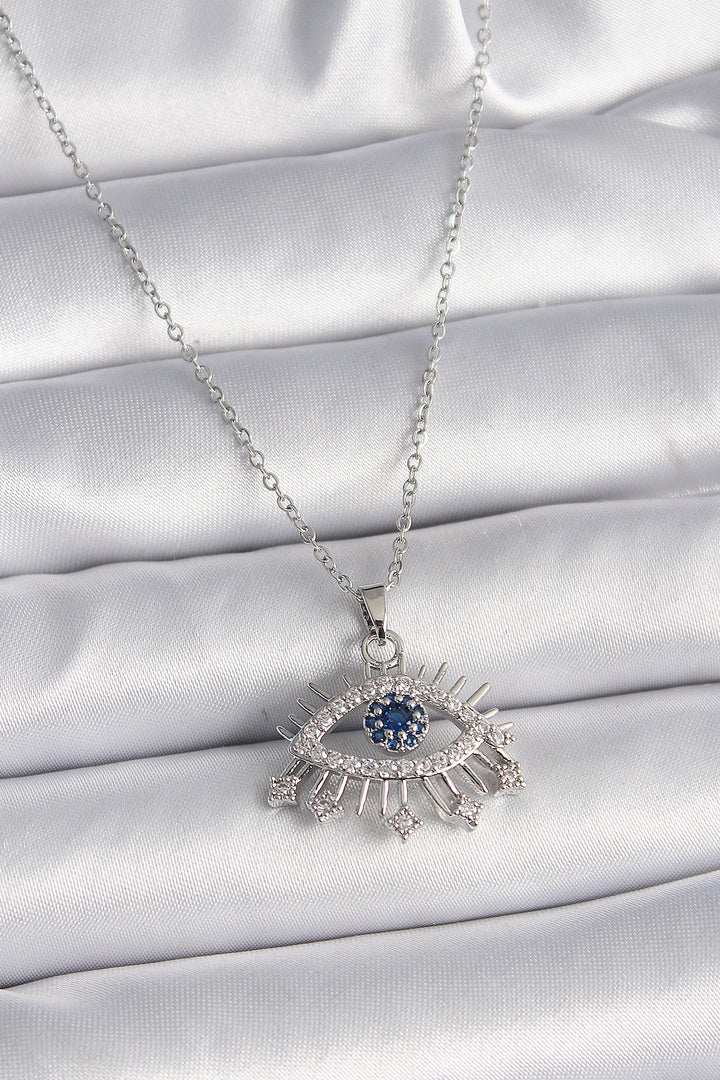 EBJ 316L Stainless Steel Silver Color Chain Necklace with Zircon Stone Eye Design for Women - Orizaba
