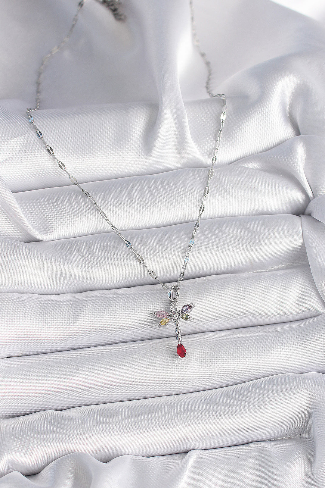 EBJ 316L Stainless Steel Silver Color Chain Colorful Zircon Stone Dragonfly Model Women's Necklace - Herne Bay