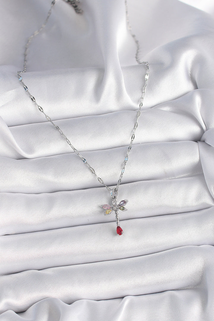 EBJ 316L Stainless Steel Silver Color Chain Colorful Zircon Stone Dragonfly Model Women's Necklace - Herne Bay