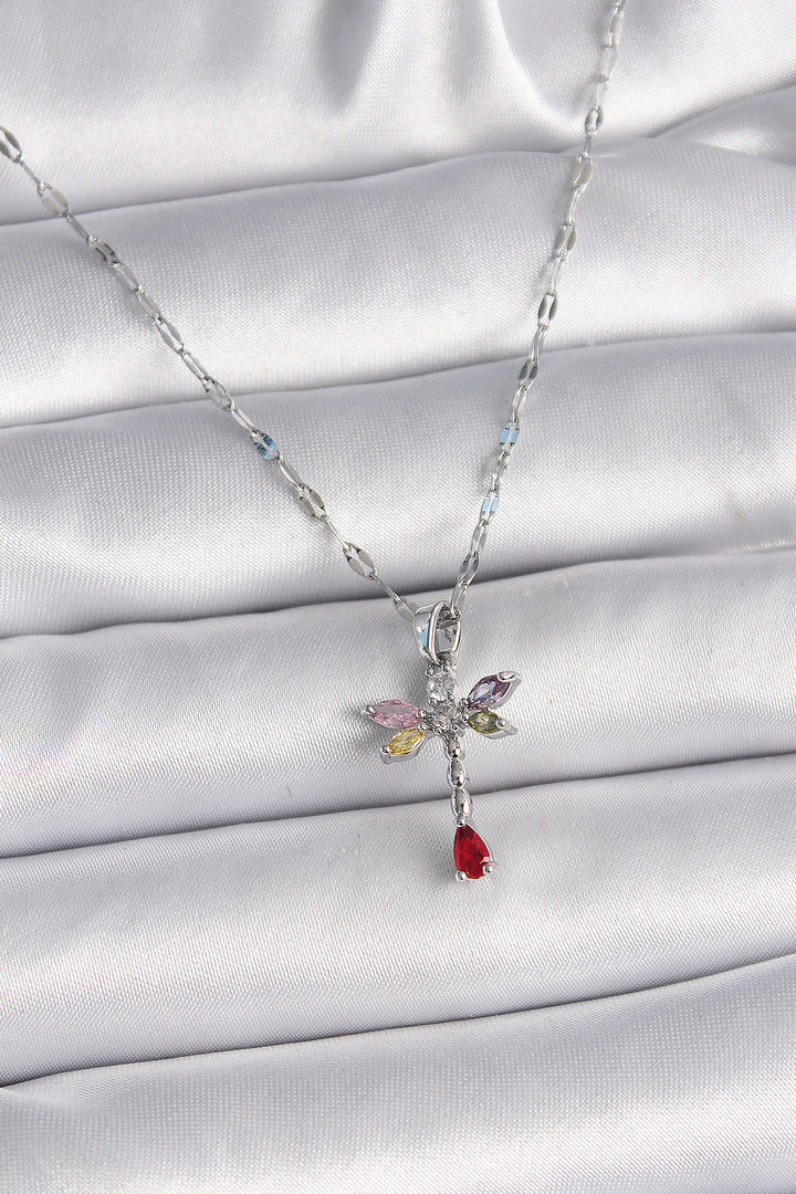 EBJ 316L Stainless Steel Silver Color Chain Colorful Zircon Stone Dragonfly Model Women's Necklace - Herne Bay
