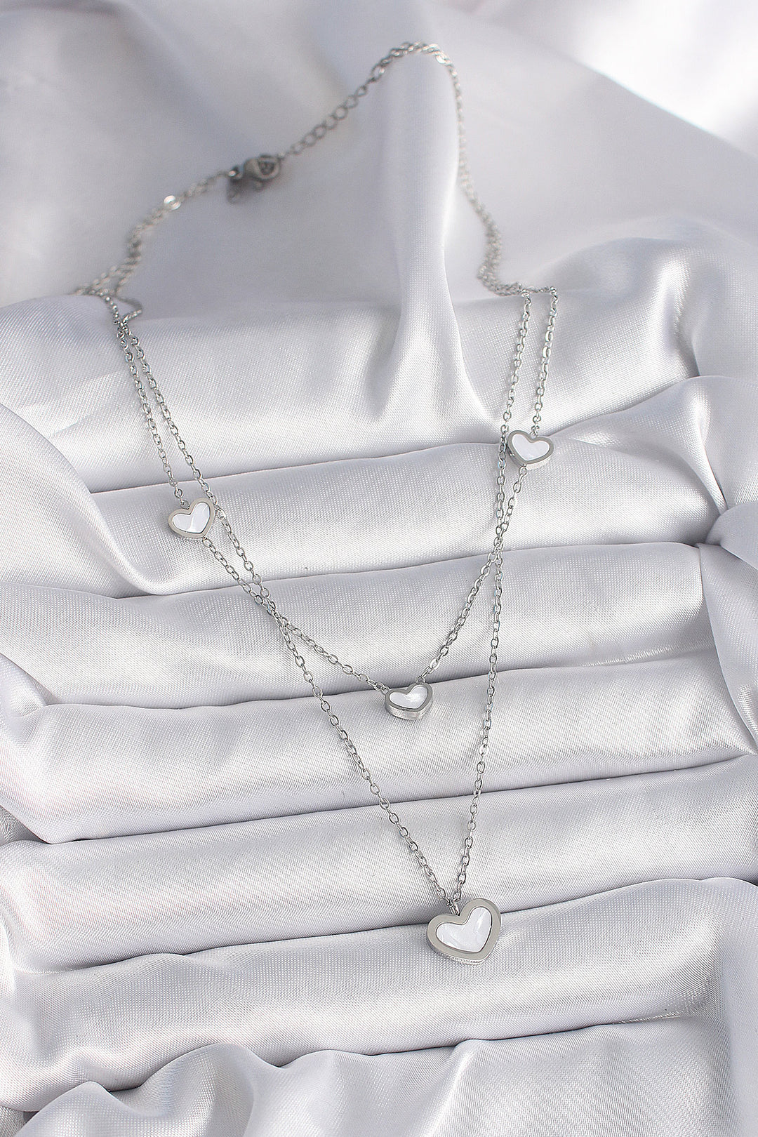 EBJ 316L Stainless Steel Silver Color Chain 2-Piece Chain Heart Model Women's Necklace - Narón