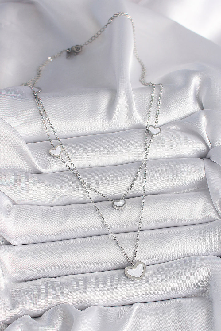 EBJ 316L Stainless Steel Silver Color Chain 2-Piece Chain Heart Model Women's Necklace - Narón