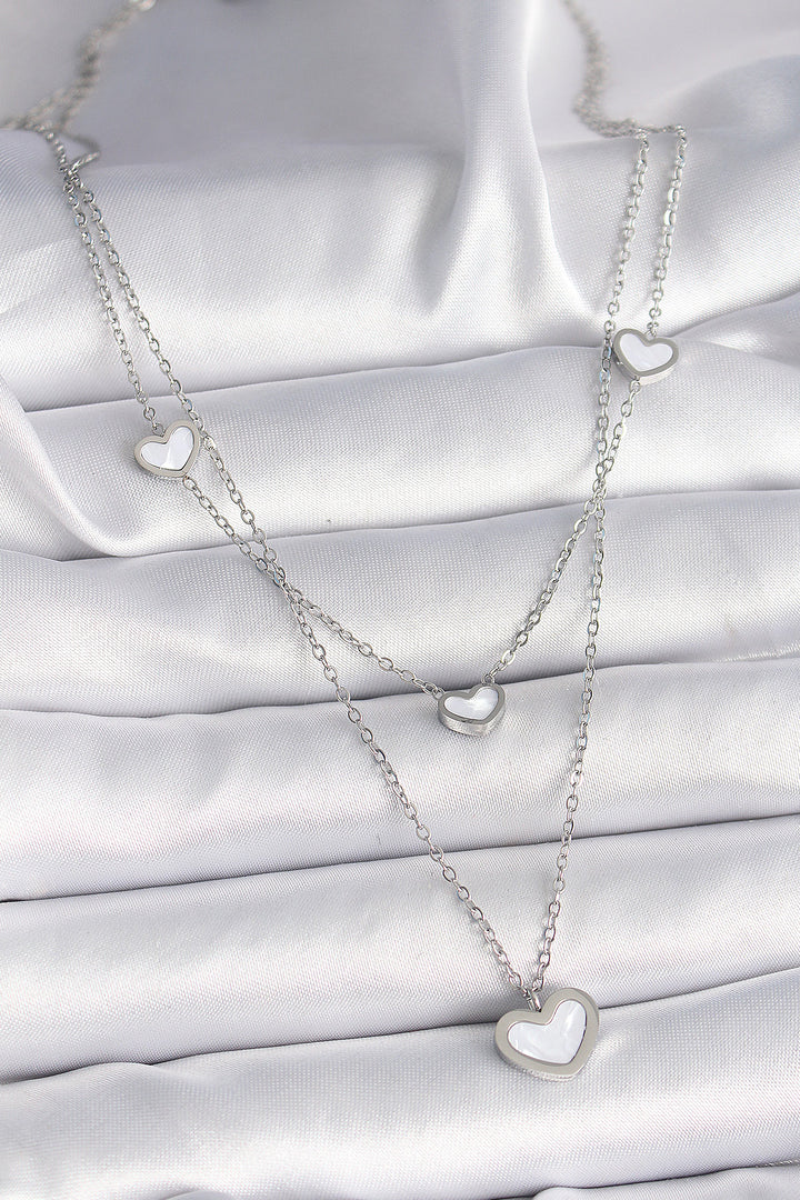 EBJ 316L Stainless Steel Silver Color Chain 2-Piece Chain Heart Model Women's Necklace - Narón