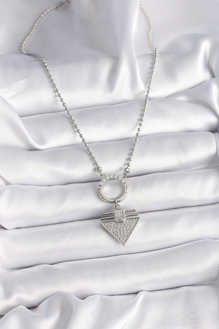 EBJ 316L Stainless Steel Silver Color Bead Chain with Zircon Stone Triangle Model Women's Necklace - La Piedad