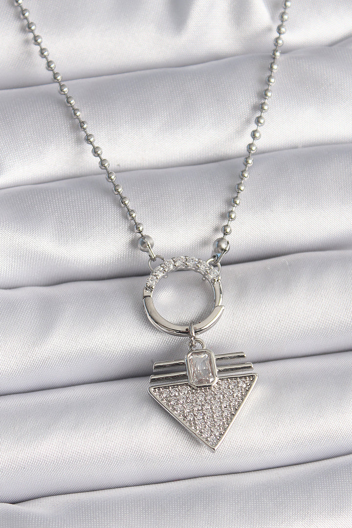 EBJ 316L Stainless Steel Silver Color Bead Chain with Zircon Stone Triangle Model Women's Necklace - La Piedad