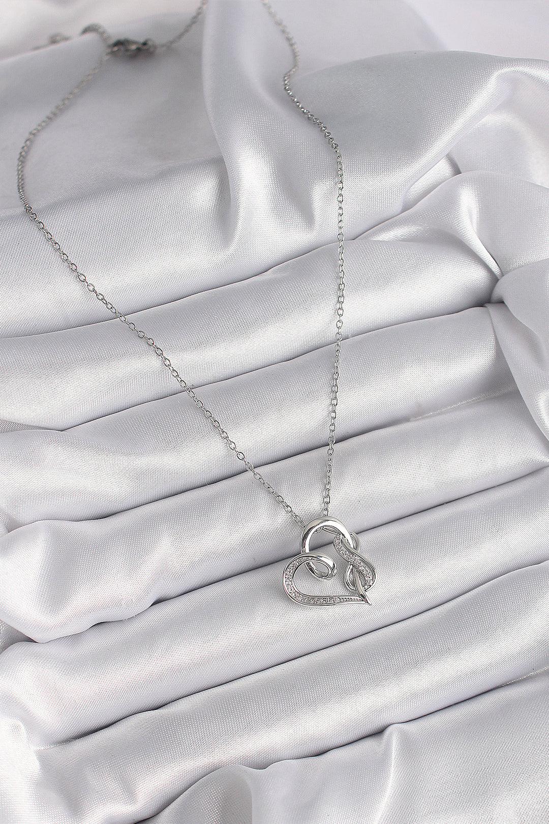 EBJ 316L Stainless Steel Silver Color Chain Zircon Stone Detailed Heart Model Infinity Detail Women's Necklace - Spanish Fork
