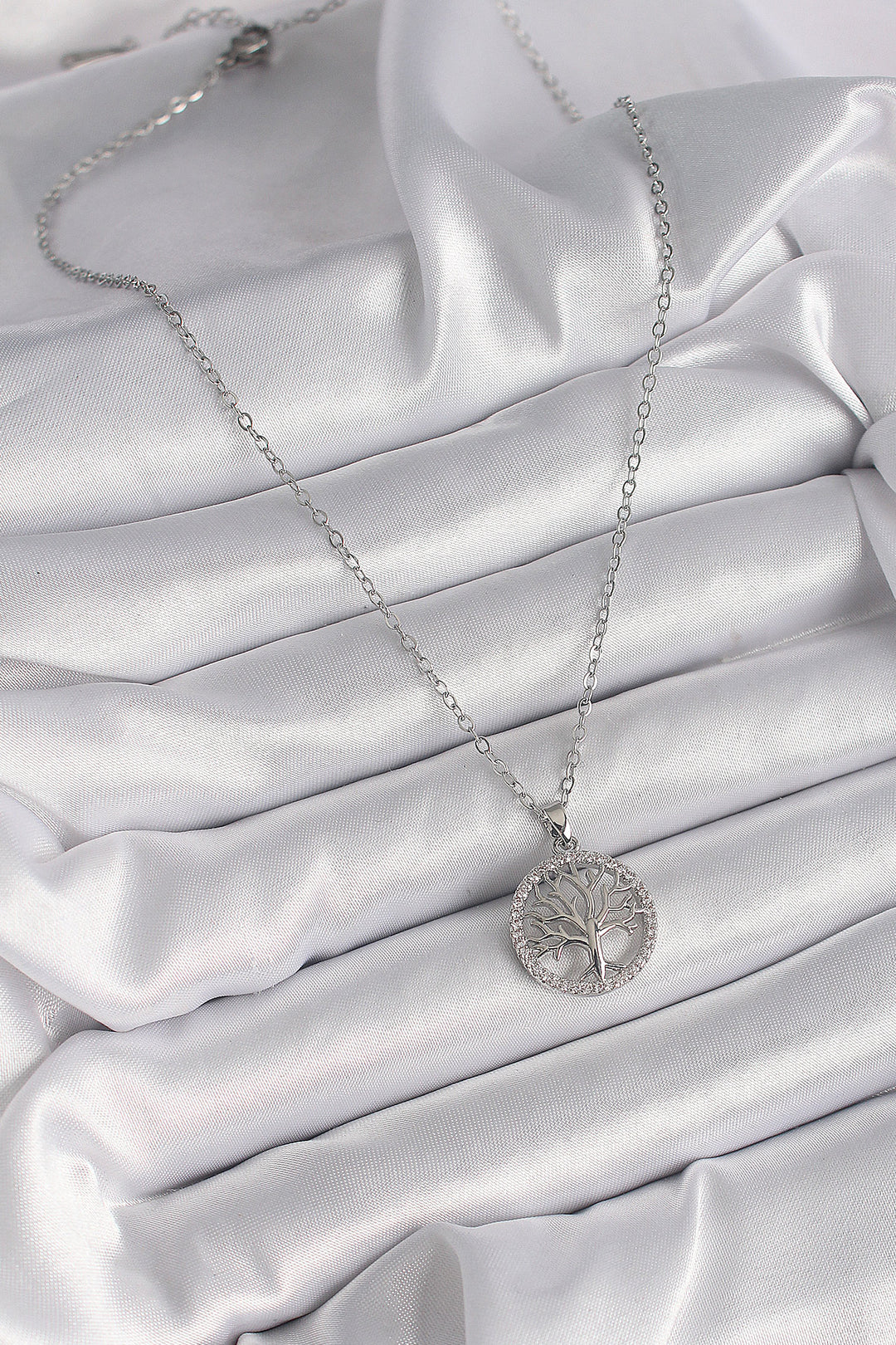 EBJ 316L Stainless Steel Silver Color Chain with Zircon Stone Life Tree Figure Women's Necklace - Macerata