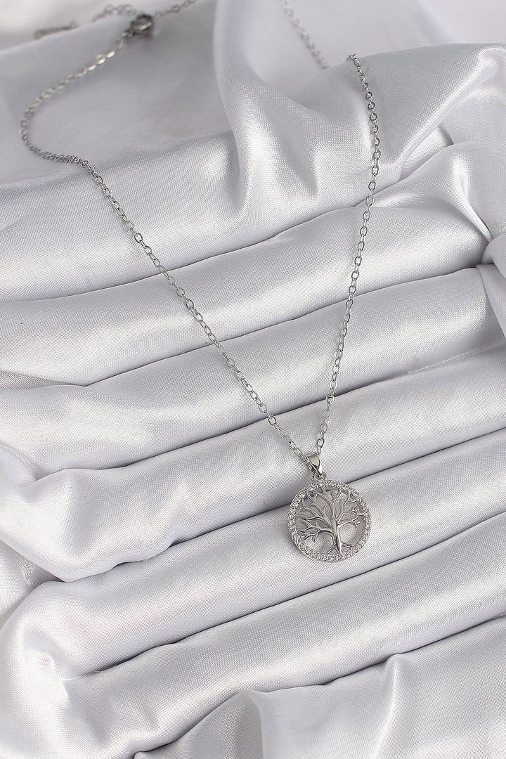 EBJ 316L Stainless Steel Silver Color Chain with Zircon Stone Life Tree Figure Women's Necklace - Macerata