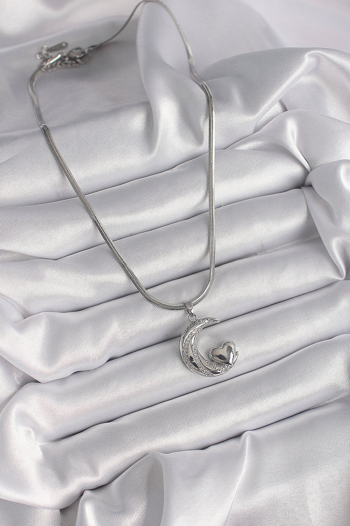 EBJ 316L Stainless Steel Silver Color Italian Chain with Zircon Stone Halil Figure Heart Detail Women's Necklace - Oxford