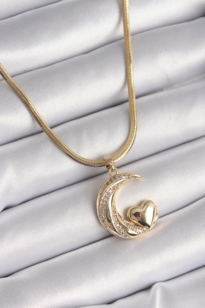 EBJ 316L Steel Gold Color Steel Italian Chain Zircon Stone Halil Figure Heart Detail Women's Necklace - Zinacantepec