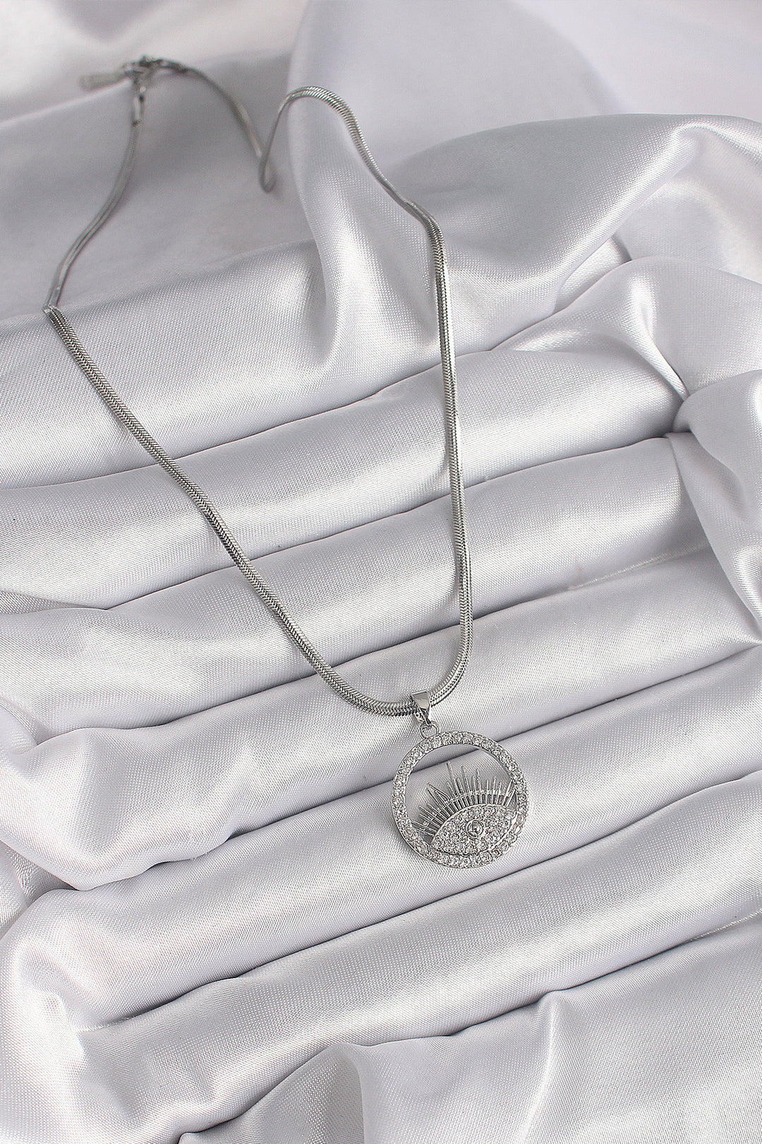 EBJ 316L Stainless Steel Silver Color Italian Chain Necklace with Zircon Stone Eye Design Women's Necklace - Holyoke