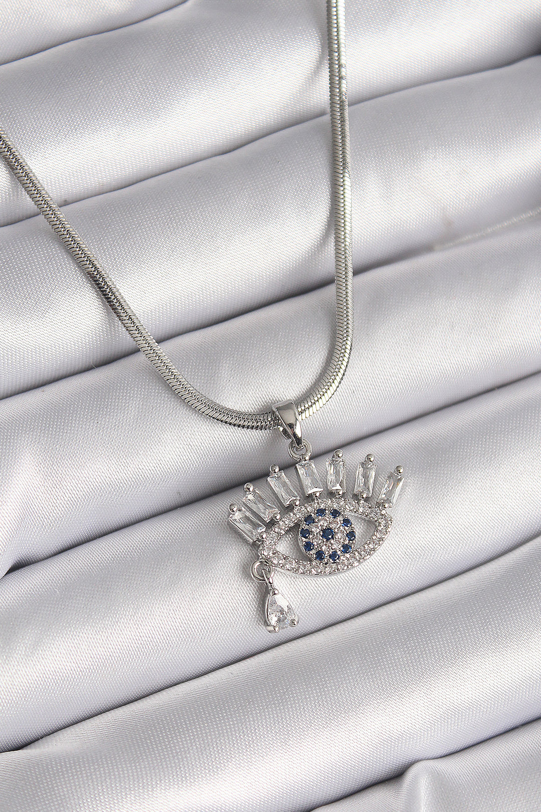 EBJ 316L Stainless Steel Silver Color Italian Chain Necklace with Zircon Stone Eye Design Women's Necklace - Salina Cruz